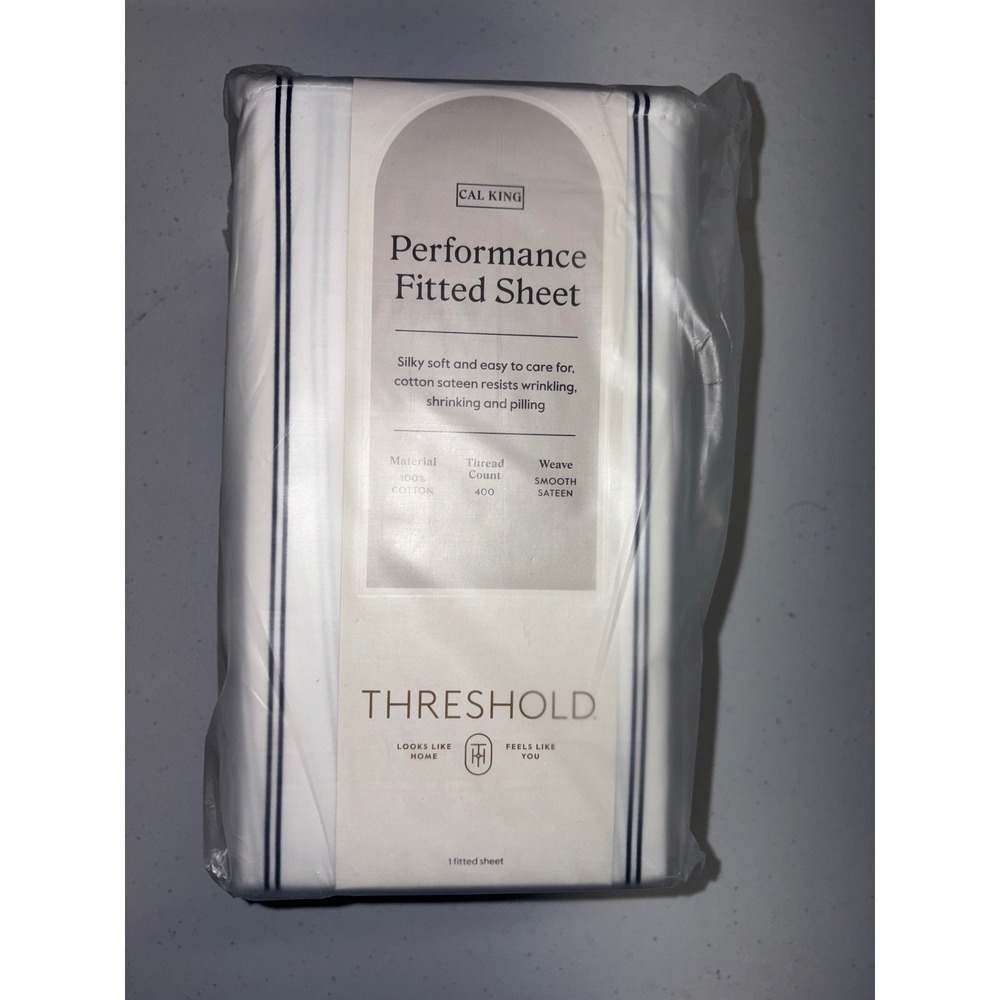 Threshold Performance Fitted Sheet California King 400TC Cotton Sateen Striped